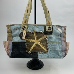 Paul Brent Seaside Collection sun n Sand Beach canvas tote bag Zip Pickets NEW